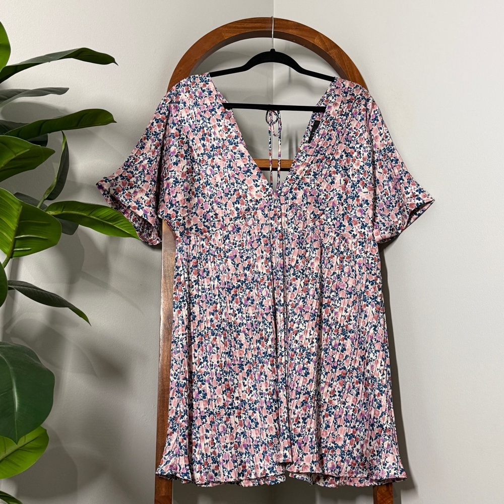Lulus LARGE Express Yourself Blush Pink Floral Satin Babydoll Dress